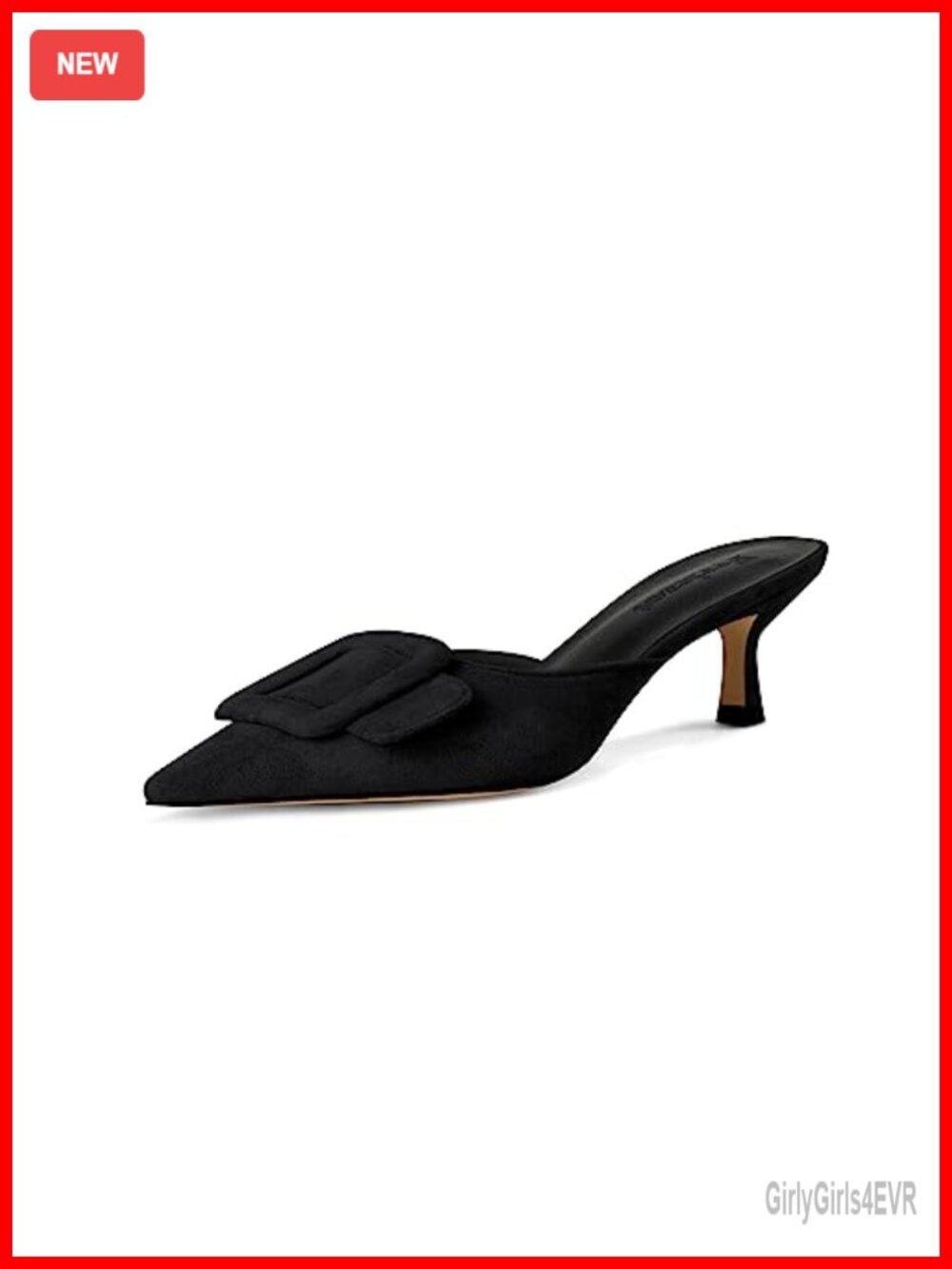 Faux Suede Slingback Buckle Mule Pumps Pointed Toe Kitten Heels Women's Dress